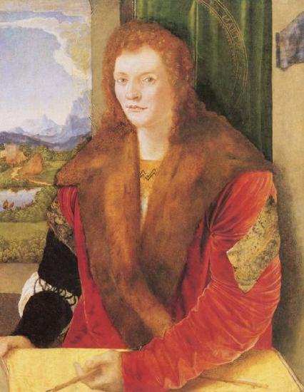 Albrecht Durer Portra eines Unbekannten mit roter Schaube oil painting image